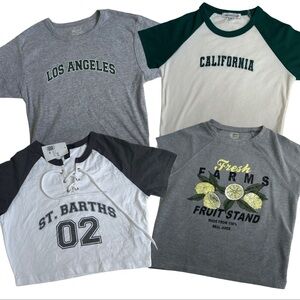 Grey, White and Green Graphic Crop Top 4pc Set